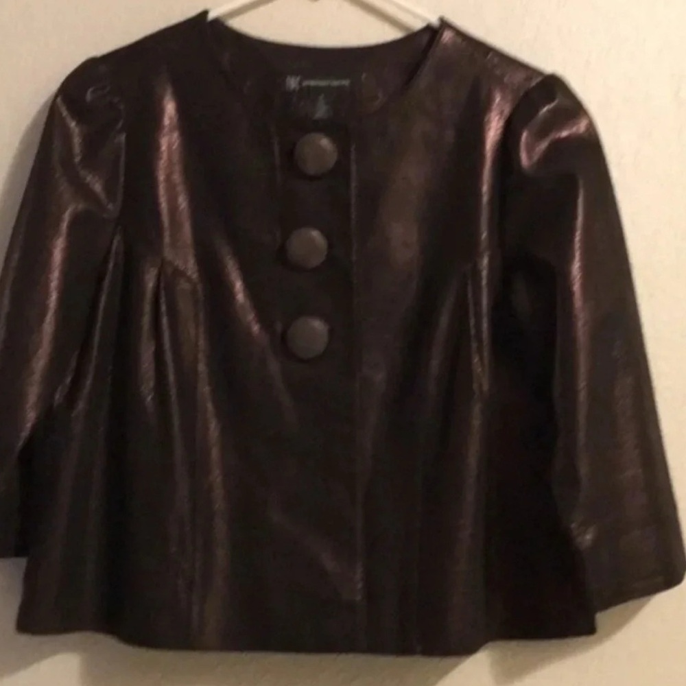 INC Brown Genuine Leather Jacket with Large Buttons